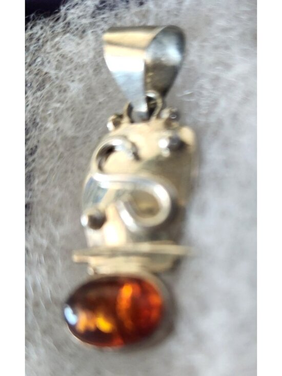 Jerry & Fran Harr Jewelry - Pendant Amber Silver 4.3 Gr 35 x 15 mm Oval Silver 15 x 10 mm Top Bail10 x 5 mm